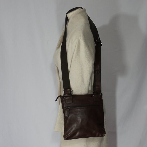 Pikolinos brown MNA 161  leather cotton lining  shoulder bag 10"x10.5" unisex - Picture 2 of 9